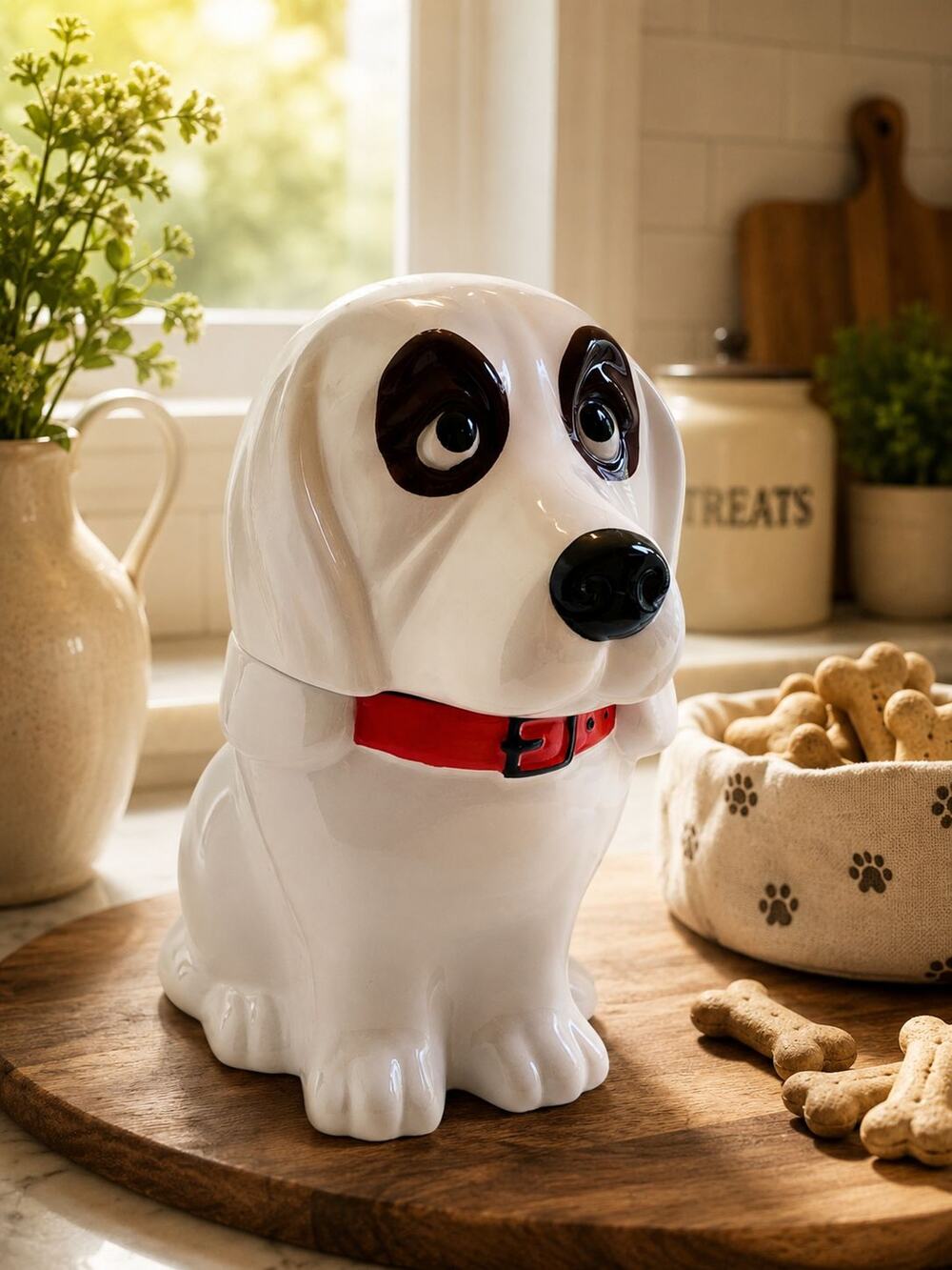 Vintage Ceramic Dog Cookie Jar w/ Lid Not Pioneer Woman Unmarked 10" Tall